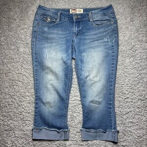 LEI Capris Womens 7 Ashley Low Rise Pedal Pushers Cuffed Ankle Big Stitch Flap